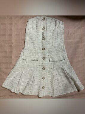 SHEIN Cream Tweed Pearl-Button Ponte Dress